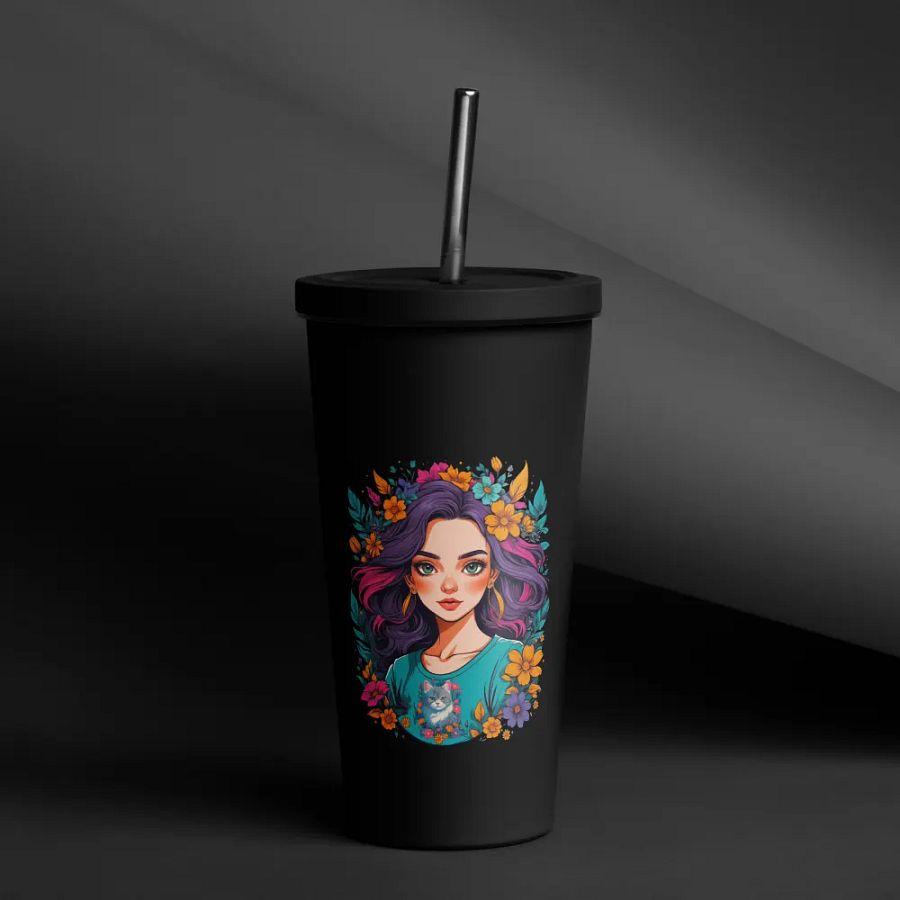 Bloomcore Flower Girl 20 oz Tumbler Cup - Black - Insulated Tumbler with a Straw - v2 product image (12)