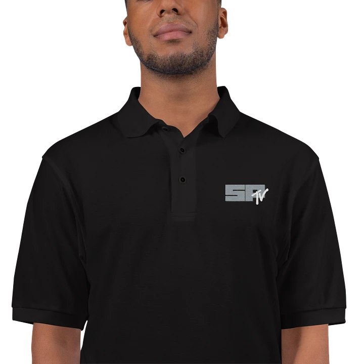 SP TV Logo (grey and black) embroidered on soft cotton polo. product image (1)