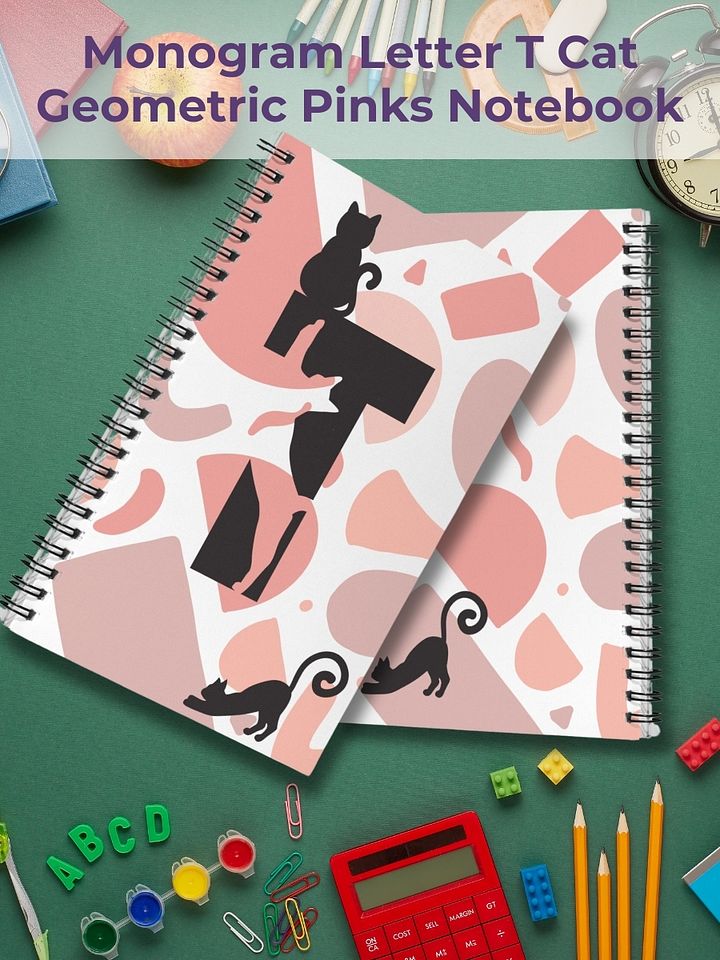 Monogram Letter T Cat Lover Geometric Pinks Notebook product image (1)