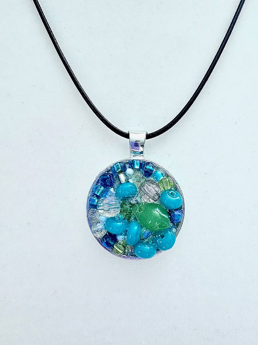 Ocean Dreamscape Pendant Necklace | Handmade Gradient Bead Art | Coastal Charm Jewelry by Monique Faella Designs™ | MFD-00006 product image (1)