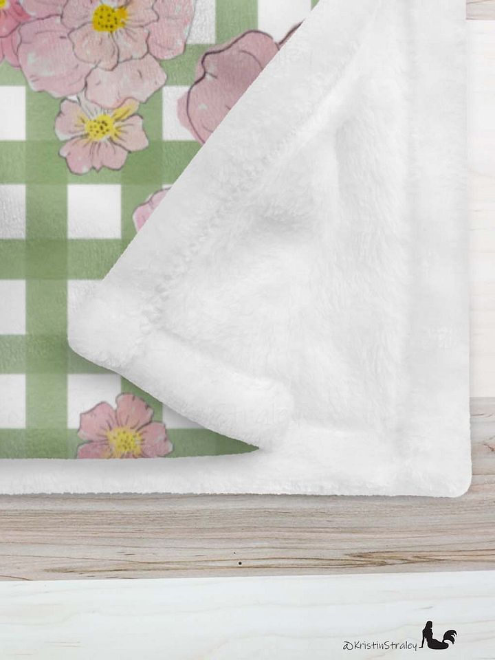 Pink Flowers on Green Gingham Fleece Throw Blanket product image (2)