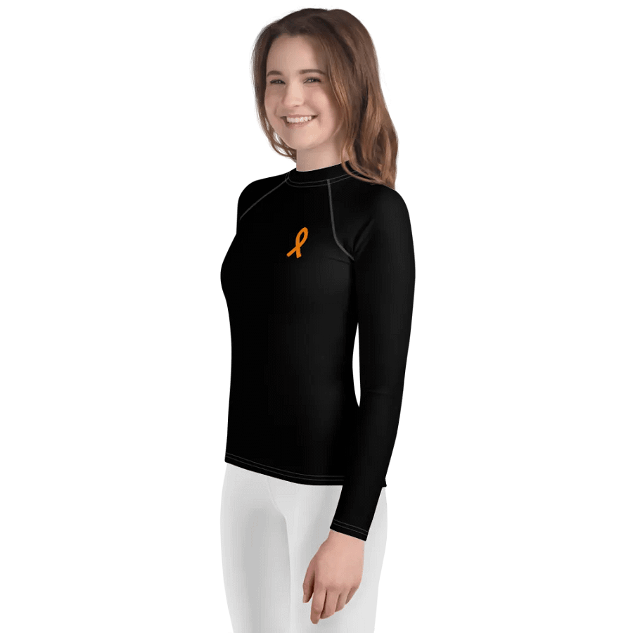 White HApex Gear White Logo Cancer Awareness Orange Ribbon. Black Youth Rash Guard product image (4)