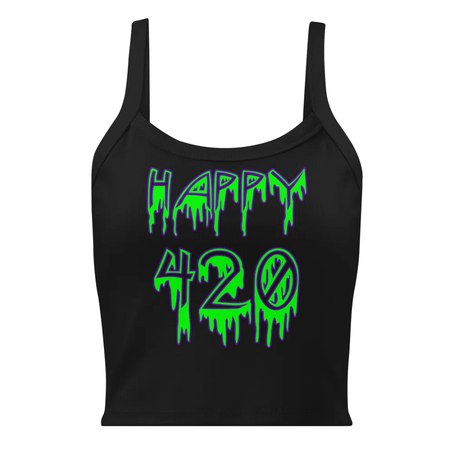 Green Happy 420 Twisted Black Tank Top, Horror Style Stoner Shirt, Women's Weed Clothing product image (1)