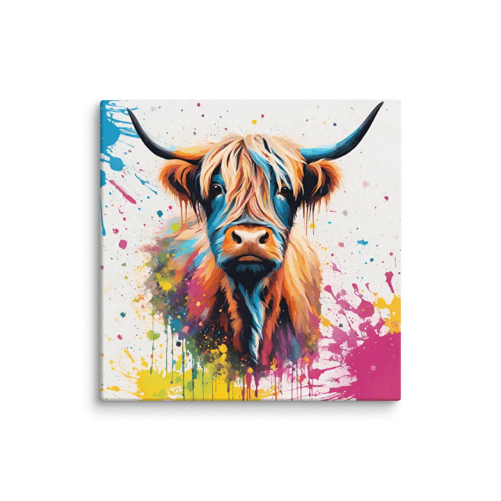 Multi Coloured Paint Splash Highland Cow Wall Art product image (2)