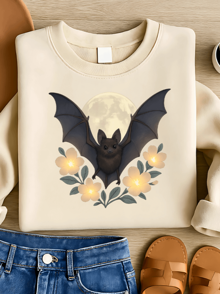 Moonlit Blossom Bat Sublimation PNG – Mystical Bat and Flowers for T-Shirts – Enchanted Halloween Theme – 300 DPI Instant Digital Download product image (1)