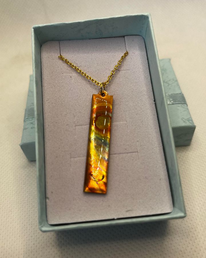 Burnt Copper and Resin Long Rectangle Necklace product image (2)
