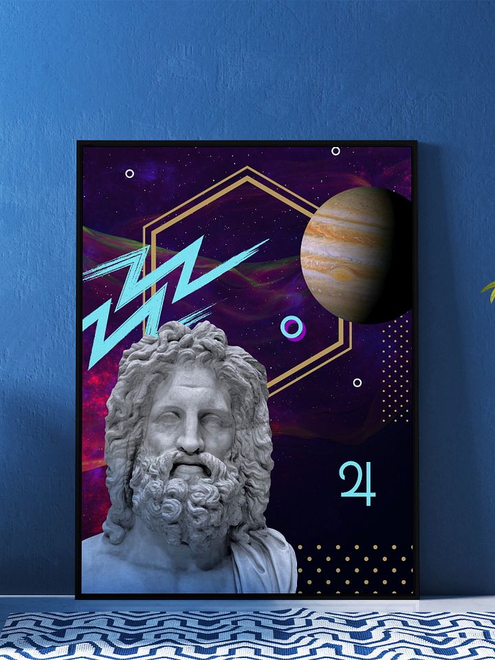 Vaporwave poster: Synthwave Gods and Planets - Jupiter (gr. Zeus) [synthwave/vaporwave/retrowave/cyberpunk] — aesthetic poster product image (1)