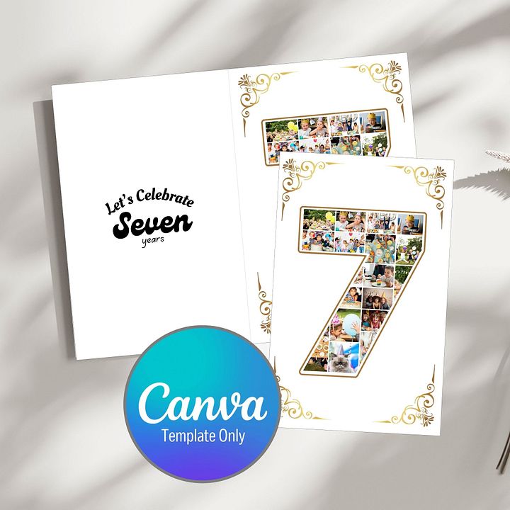 Seven Year Celebration Card Photo Collage Canva Template product image (1)