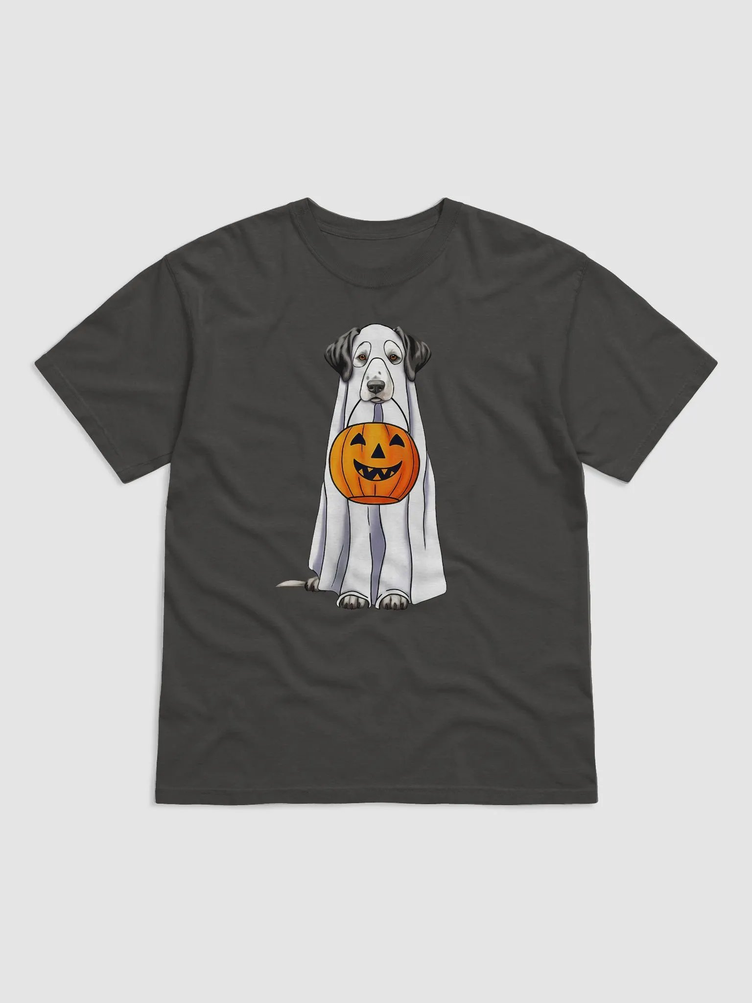 Dalmatian Halloween Tee | Funny Halloween Dalmatian Wearing a Ghost Costume with Pumpkin Basket product image (7)