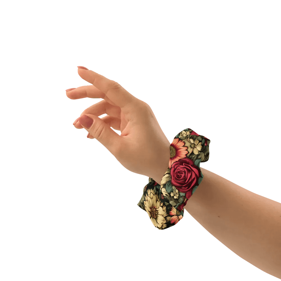 Hair Scrunchie - Wilted Boho Floral Design on a Green Background product image (8)