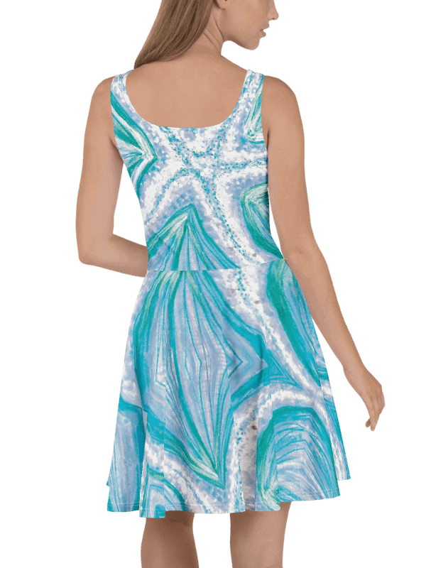 Bright Cyan Starfish Skater Dress | Ocean-Inspired Sleeveless Fit & Flare Dress | Monique Faella Designs™ product image (4)
