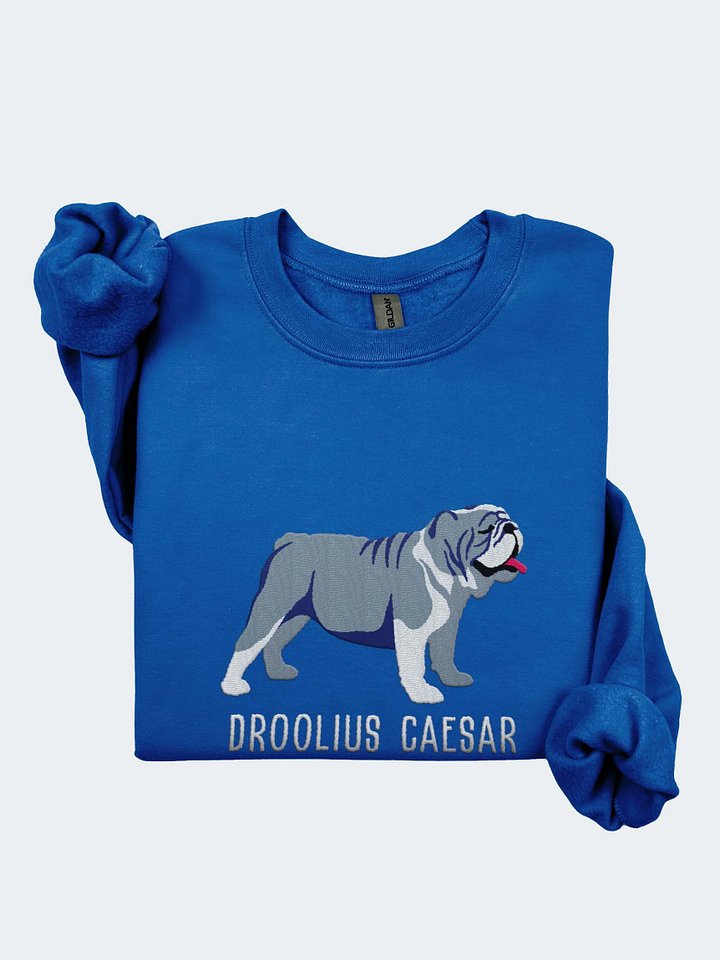 Droolius Caesar Sweatshirt (Embroidered) of an English Bulldog(Blue & White) product image (1)