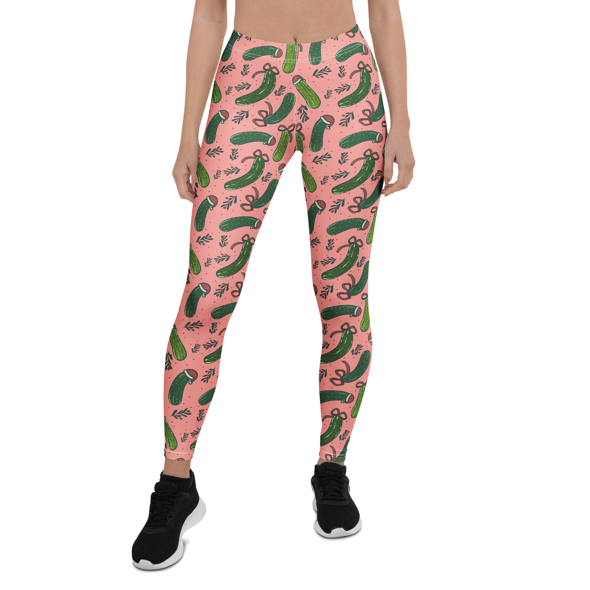 Christmas Pickles Pattern Leggings, Pink product image (1)