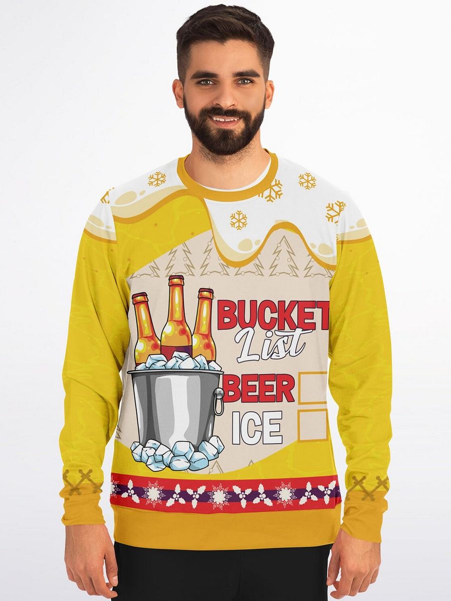Beer and Ice Bucket List Yellow Sweatshirt | Funny Winter BBQ Sweater | Casual Party Outfit | Unisex Beer Lover Gift product image (5)
