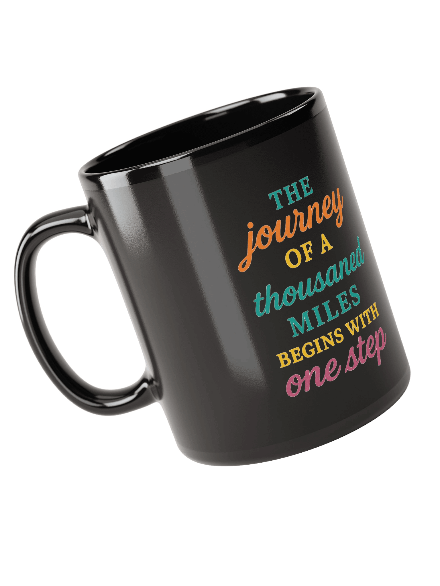 “The Journey Begins” Black Glossy Mug – Nichiren Buddhism Motivational Quote Gift product image (3)
