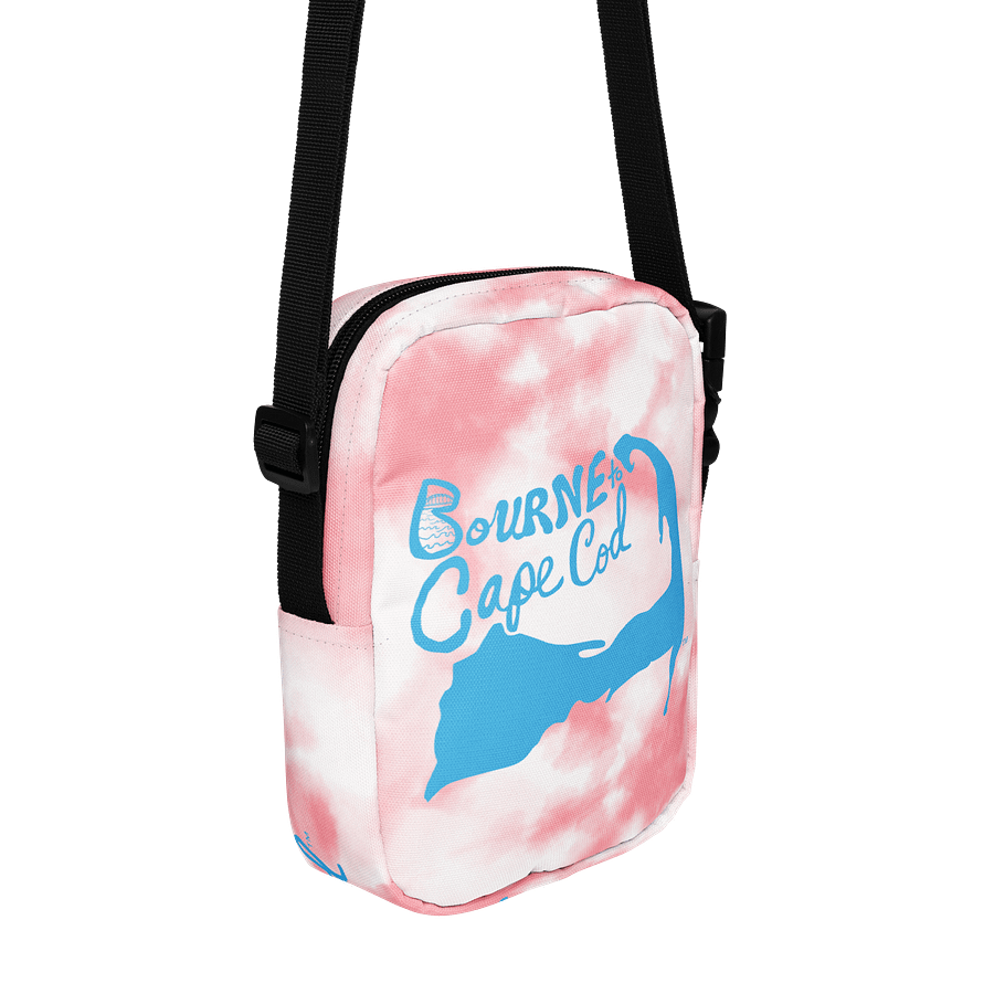BOURNE to Cape Cod™ | Crossbody Bag | BRN.2C.C.™ | Utility On-the-Go | Coastal Cool Meets Everyday Carry | Blue Logos on Pink Tie-Dye🌊🎒 product image (3)