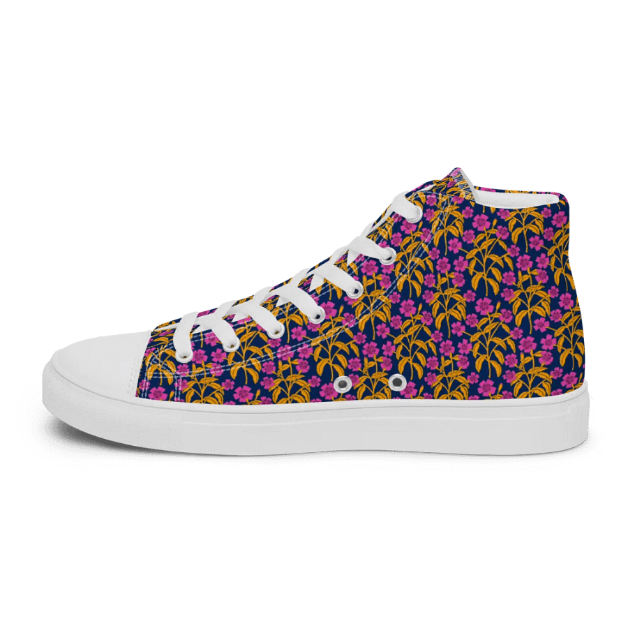 Campion Trails - Pink and Yellow on Dark Blue - Women High Top Canvas Shoes product image (8)