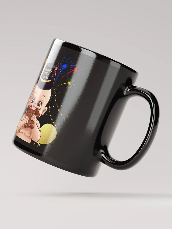 Baby New Year Eating Chocolate Black Mug product image (3)