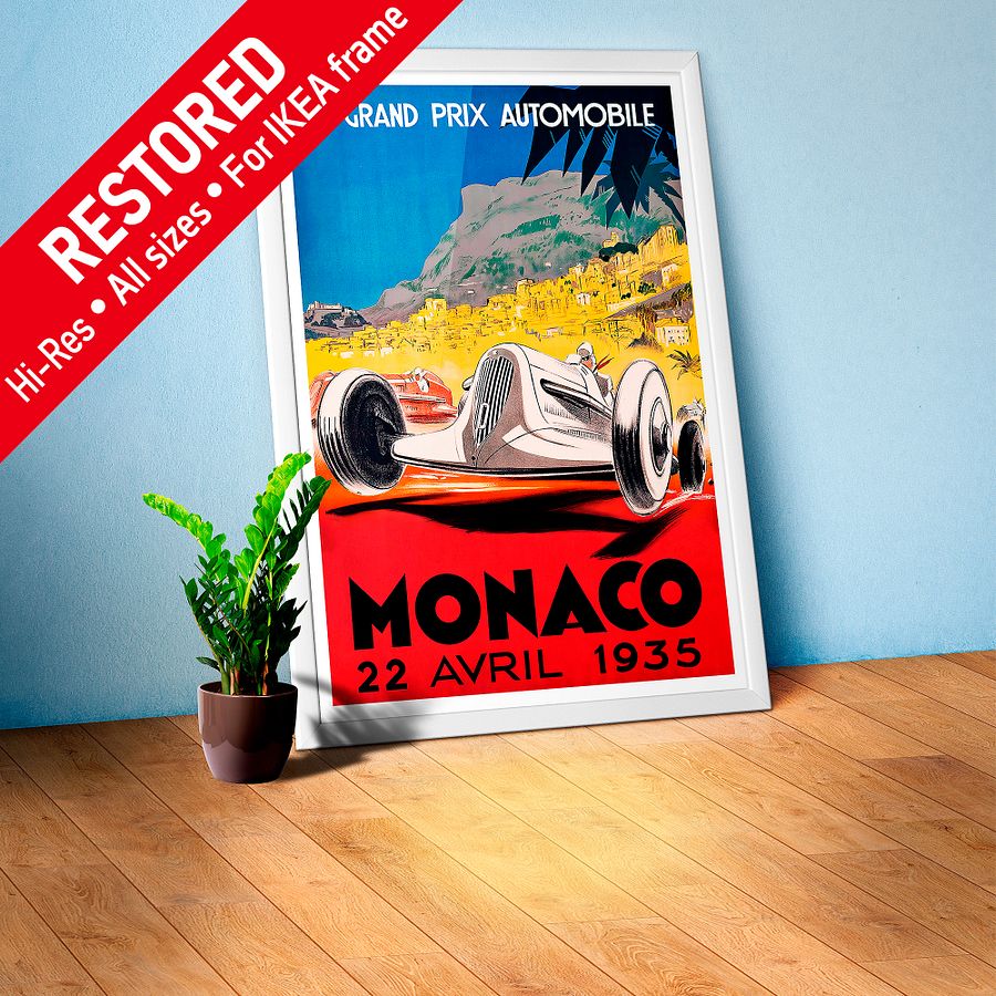 Monaco Vintage F1 Grand Prix, 1935 poster — Vintage Formula 1 poster, Monaco Grand Prix poster, retro travel poster product image (1)
