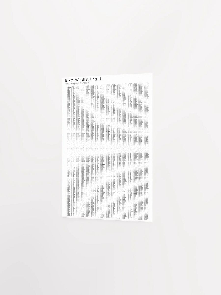 bip-39 Poster of All 2048 Seed Words product image (3)