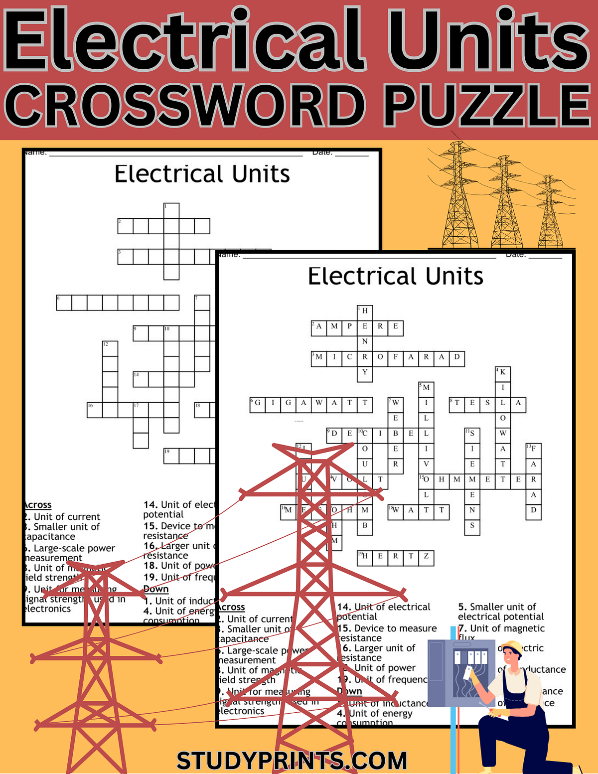 Electrical Units Crossword Puzzle Study Prints
