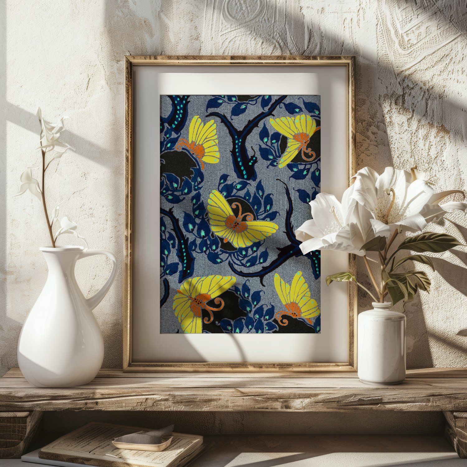 Art Nouveau Butterfly Pattern Vintage Textile Art Print product image (30)