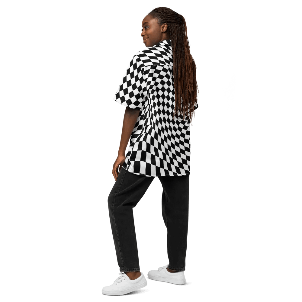 Vintage Retro Distorted Checkerboard Unisex Hawaiian Shirt product image (12)