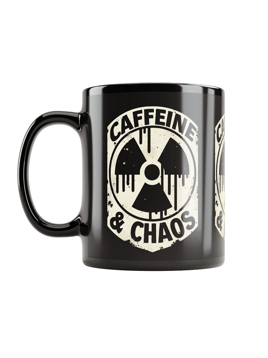 'Caffeine & Chaos' – Black Glossy Mug product image (6)