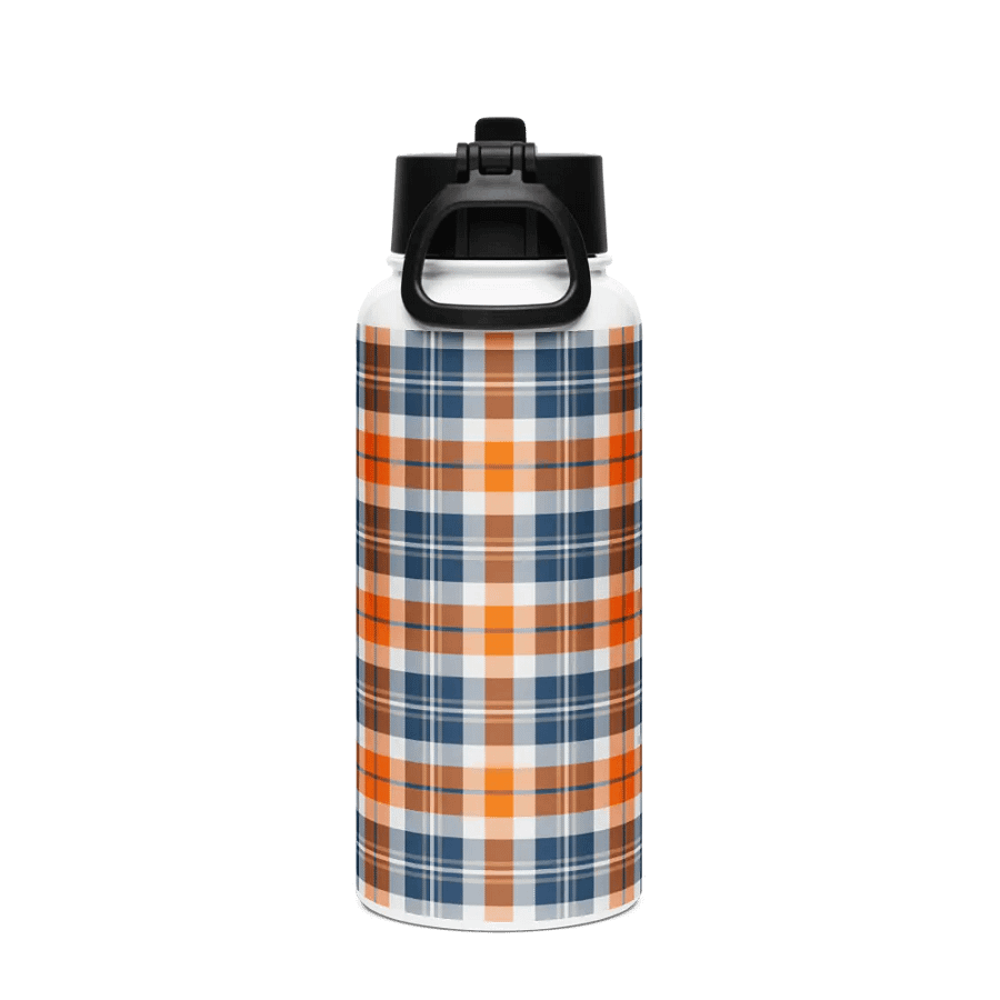 Orange and Blue Sporty Plaid Water Bottle product image (3)
