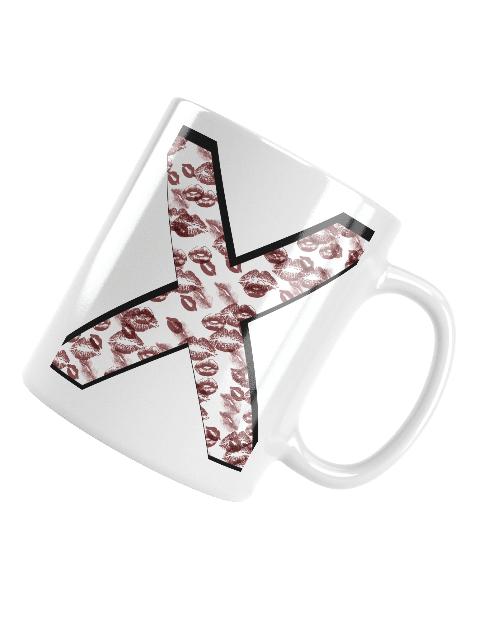 White X Burgundy Lipstick Kisses | Glossy White Mug product image (10)