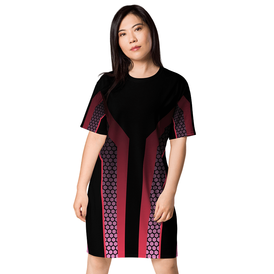 Exclusive Oversized T-Shirt Dress with Hexagonal Pattern in Pink and Magenta - Stretchy Fabric, Sizes 2XS-6XL product image (1)