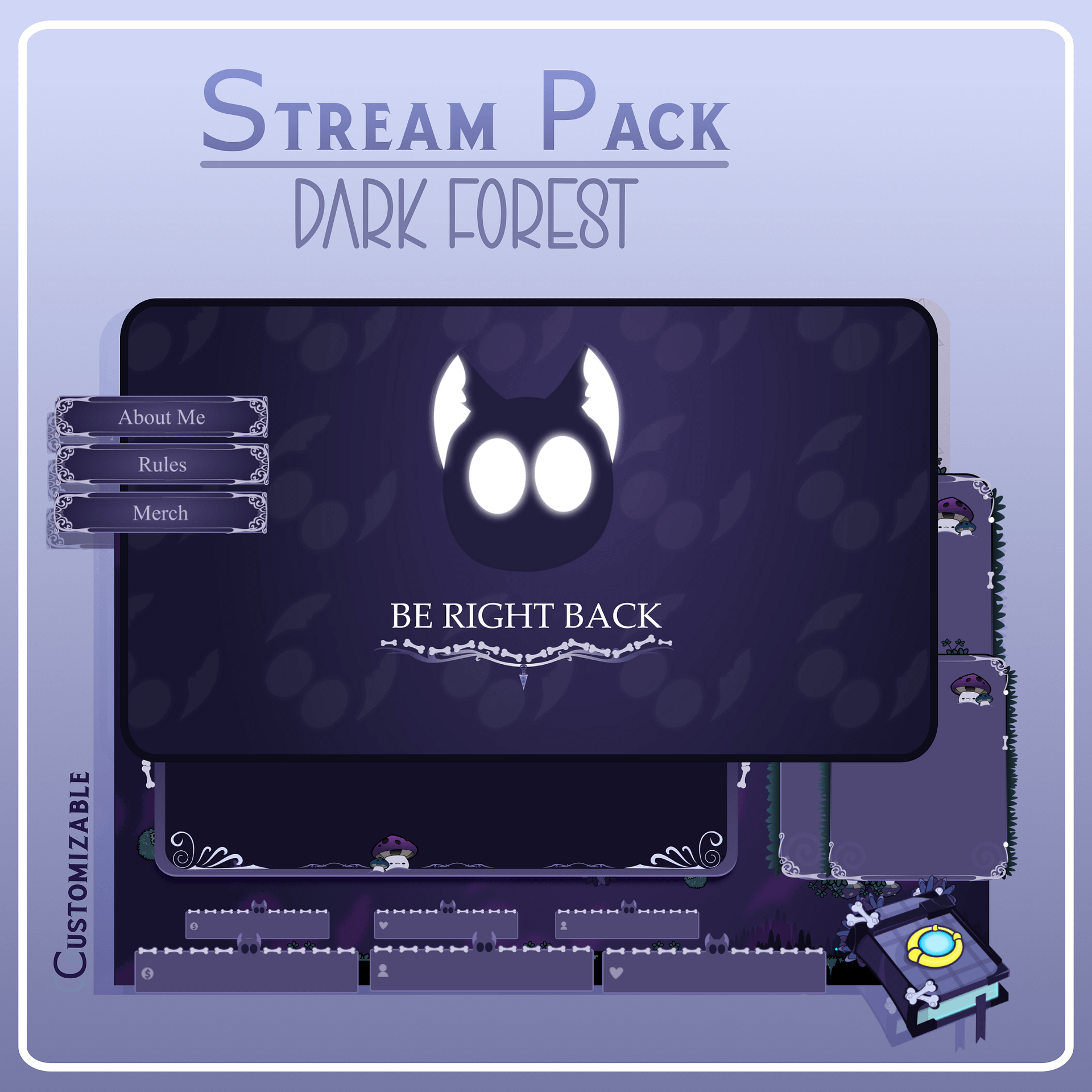 ANIMATED Twitch Stream Package Overlay, Magic stream overlay, Dark magical overlay, Halloween Spooky, Vivid Gothic Black Cat, Spooky Book product image (11)
