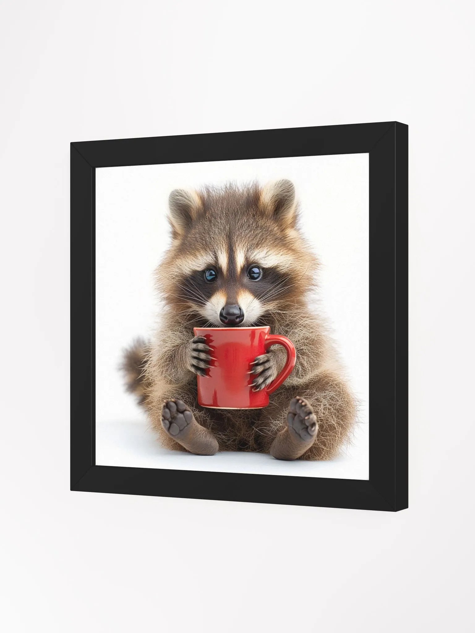 Coffee Lover Cute Baby Racoon Framed Wall Art product image (4)