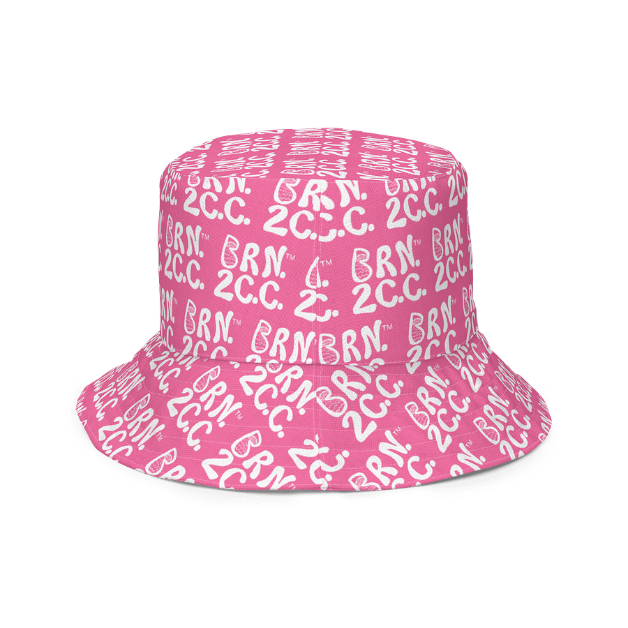 Adults Unisex | Reversible Bucket Hat | BOURNE to Cape Cod™ x BRN.2C.C.™ All-Over Logo Print | Coastal Style Sun Hat | Brilliant Rose & White product image (4)