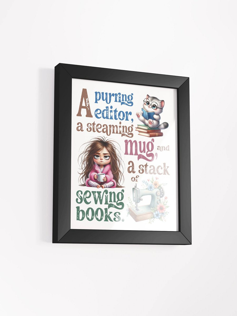 Whimsical Cat and Sewing Books Framed Poster product image (27)