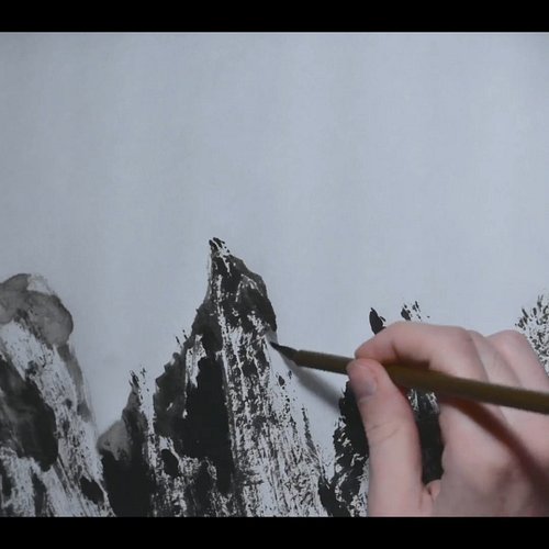 A mixture of dry and wet brushes with diluted ink can help to make easy mountain landscapes
#timelapse #mountain #sumi #sumie...