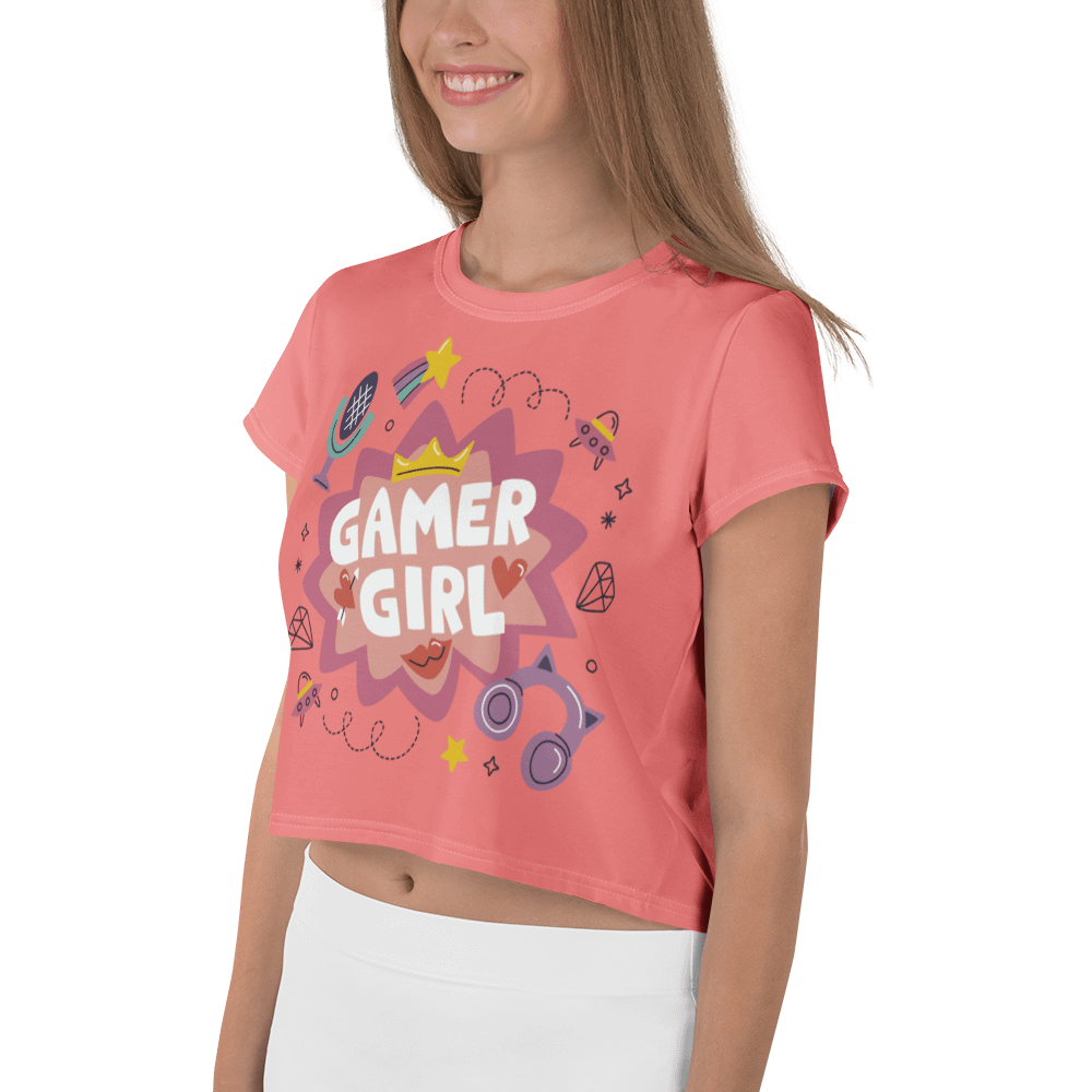 Coral Pink Gamer Girl Crop Tee product image (3)