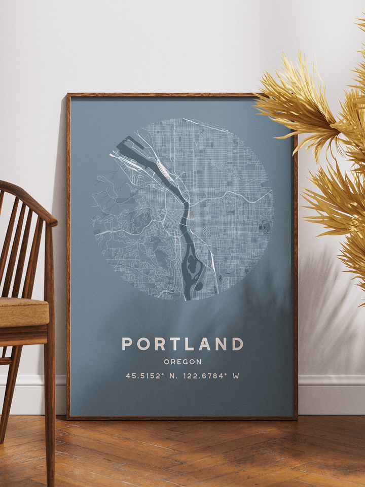 Portland Street Map Poster – Blue Minimalist Circular City Art product image (1)