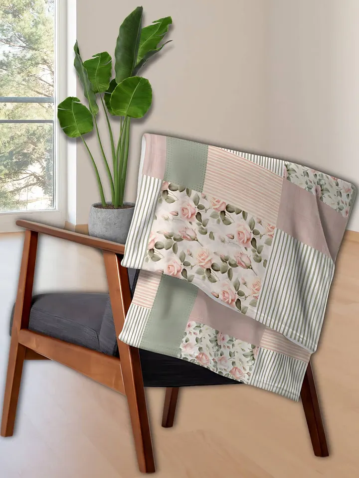 Soft Cottage Core Rose Patchwork Throw Blanket product image (2)