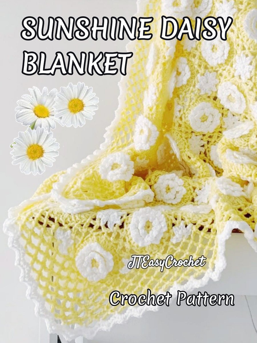 Sunshine Daisy Flower Motif Baby Blanket Crochet Pattern, Crochet Flower Blanket Baby Gift product image (6)