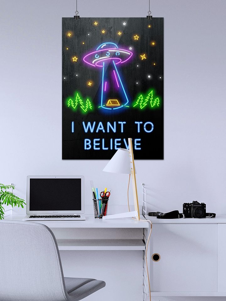 I want to believe / X-Files poster. Neon version — sci-fi poster, movie poster, space art print product image (2)