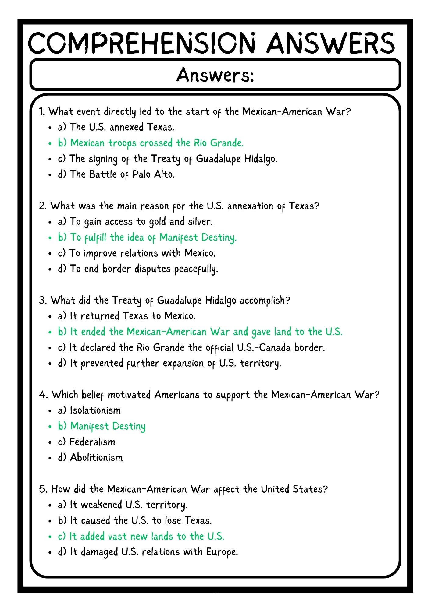 Mexican-American War Reading Passage with Multiple-Choice Questions product image (4)