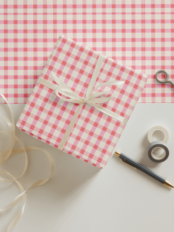 Bold Pink Gingham Gift Wrap Set (Set of 3) product image (1)