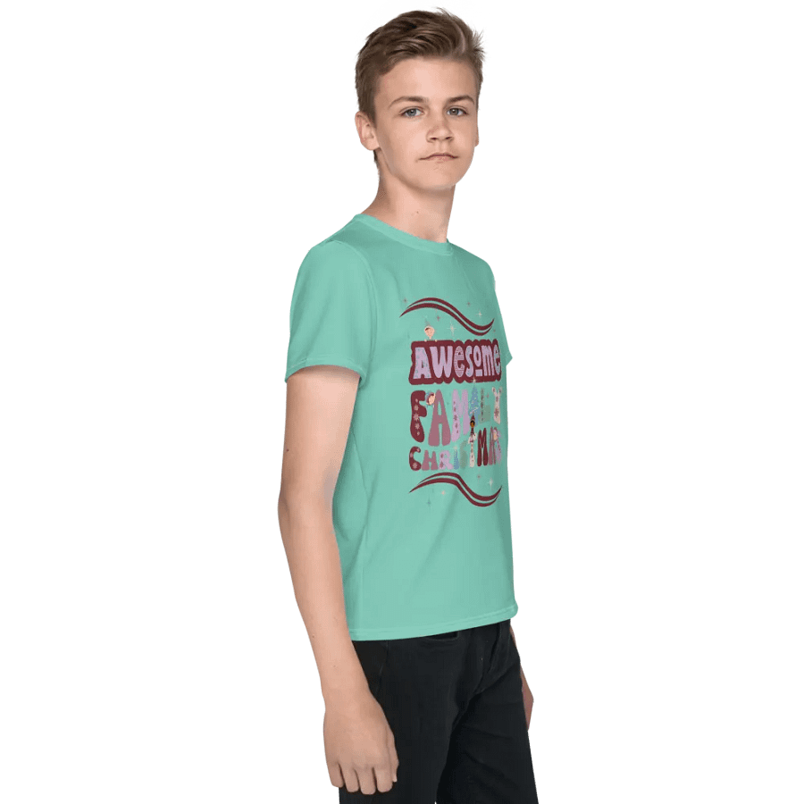 Fun Boho Awesome Family Christmas Mint Green Youth Tee product image (4)