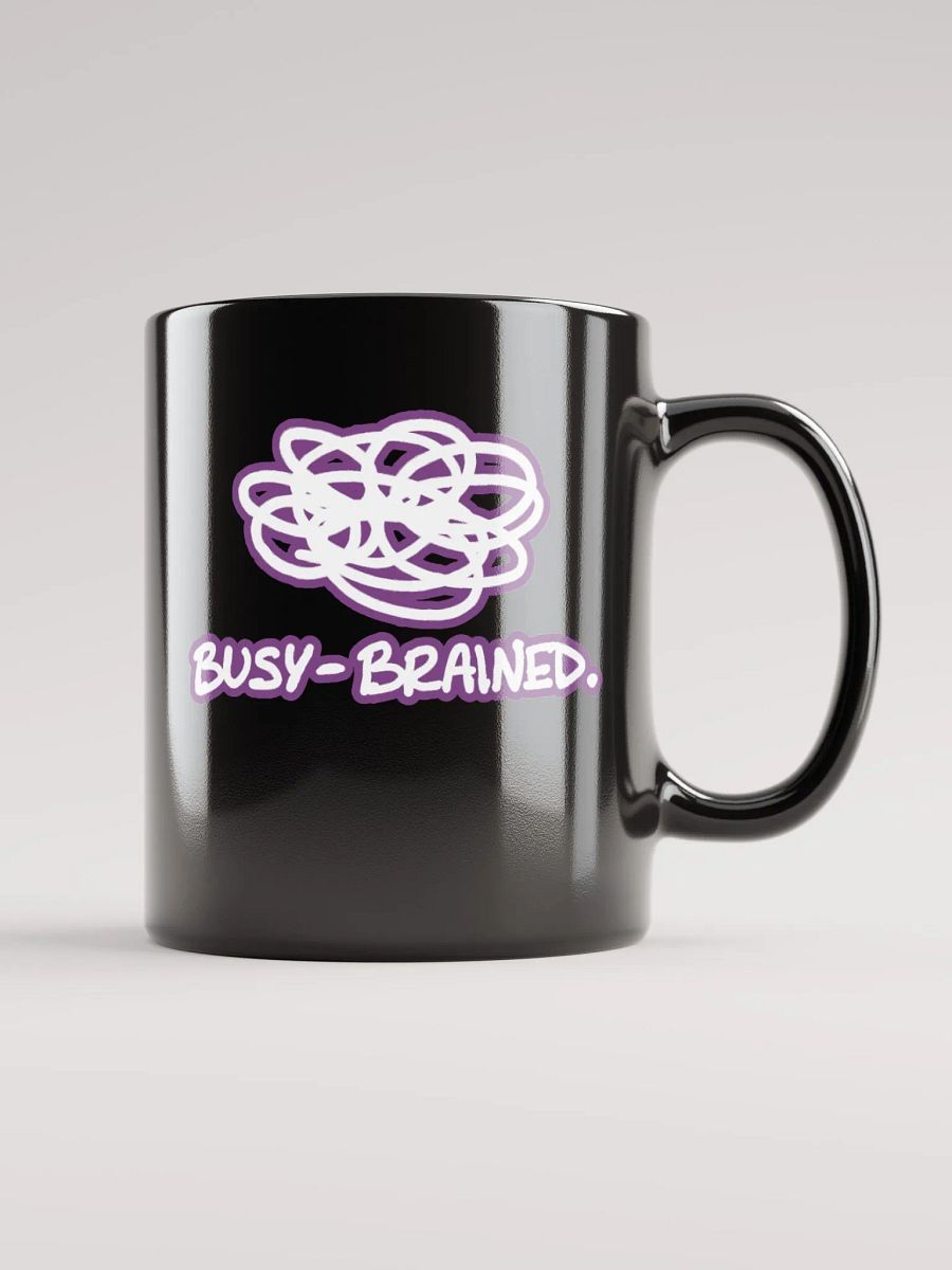 *not* mentally linear (lined design, #763D7D) glossy black mug product image (11)