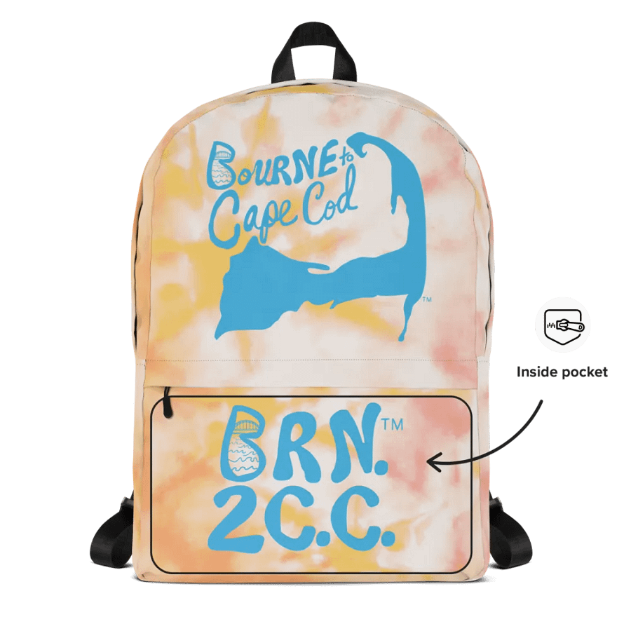 🌊 BOURNE to Backpack – Coastal Cool with BRN.2C.C.™ Vibes 🎒| Blue Logos | Orange Tie-Dye product image (5)