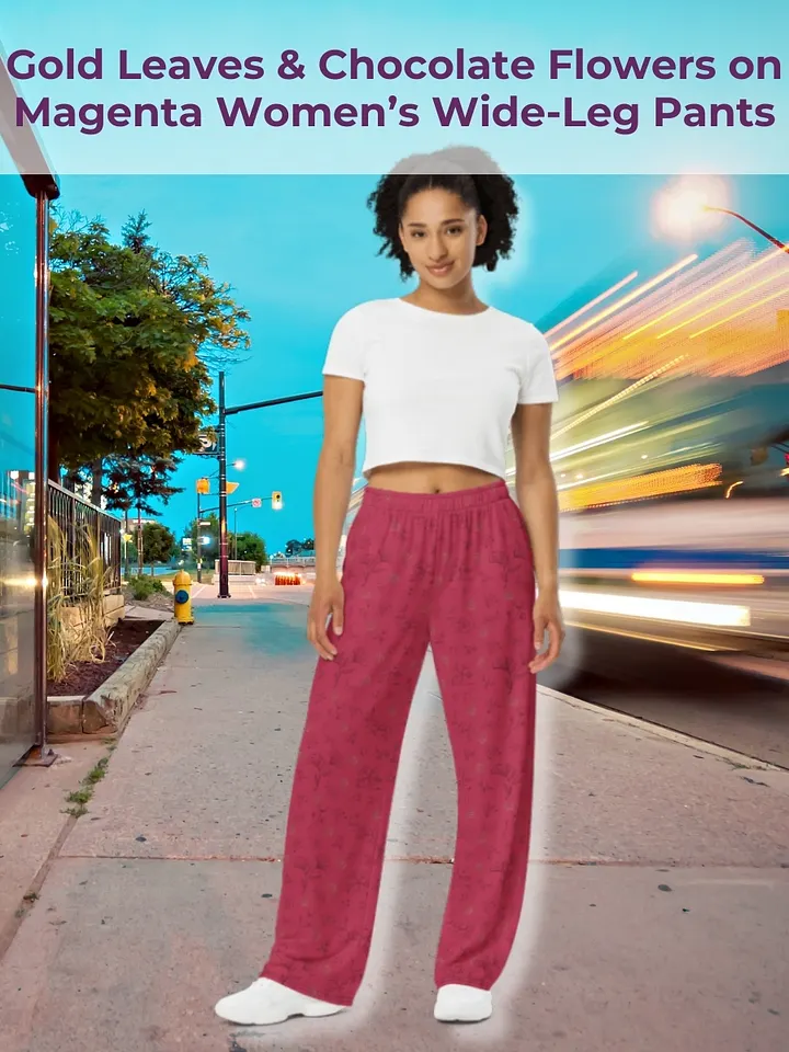 Gold Leaves and Chocolate Flowers on Magenta Unisex Wide-Leg Pants product image (1)