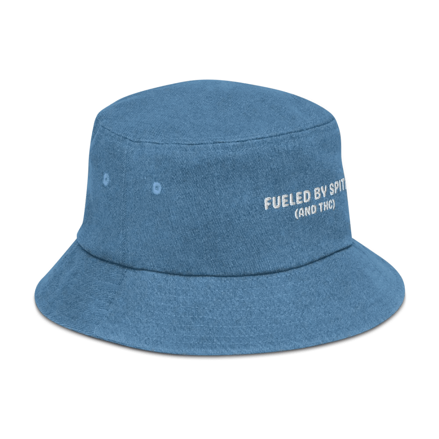FUELED BY SPITE (white thread) embroidered denim bucket hat product image (25)