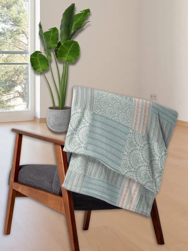 Boho Botticelli Blue Patchwork Throw Blanket product image (2)
