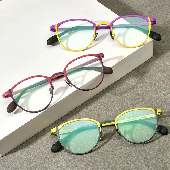 Round Glasses for Women Girls Light Titanium Eyeglasses Frame Purple Yellow product image (2)